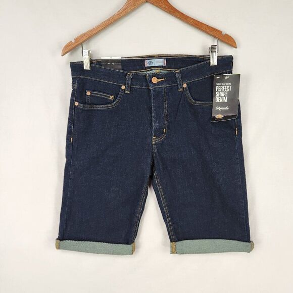Dickies The Perfect Shape Bermuda Jean Shorts Women Size 6 Denim Mid Rise Dark - Picture 1 of 9